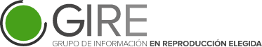 Logotipo de GIRE, las siglas GIRE, significan Grupo de Información en Reproducción Elegida. Arriba de estas siglas hay un círculo verde, el cual está rodeado por una flecha circular en color gris que da la impresión de girar, Enlace a la página de inicio de GIRE